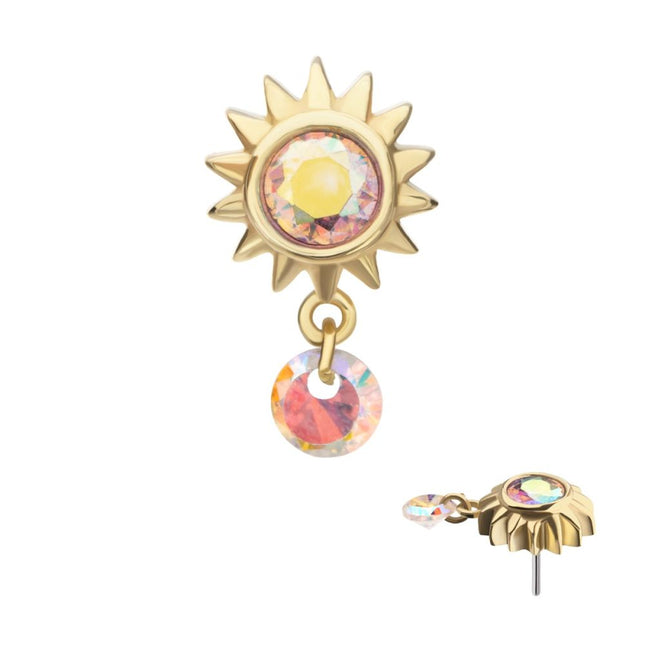 Invictus 14Kt Yellow Gold Threadless Bezel Gem Sunburst Top with Invisible Set Round Dangle