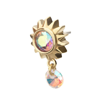 Invictus 14Kt Yellow Gold Threadless Bezel Gem Sunburst Top with Invisible Set Round Dangle
