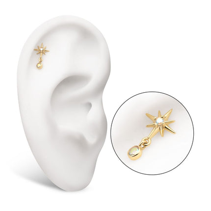 Invictus 14Kt Yellow Gold Threadless Prong Set Gem North Star Top with Bezel Round Dangle