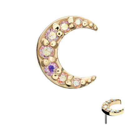 Invictus 14Kt Yellow Gold Threadless Pave Set Round Gem Crescent Moon Top