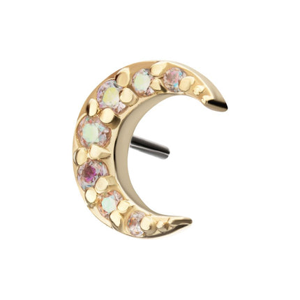 Invictus 14Kt Yellow Gold Threadless Pave Set Round Gem Crescent Moon Top