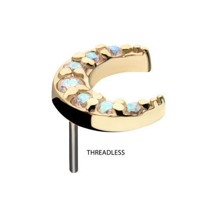 Invictus 14Kt Yellow Gold Threadless Pave Set Round Gem Crescent Moon Top