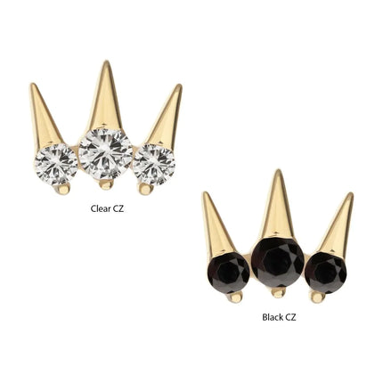 Invictus 14Kt Yellow Gold Threadless Prong Set Round Gem Triple Spike Top