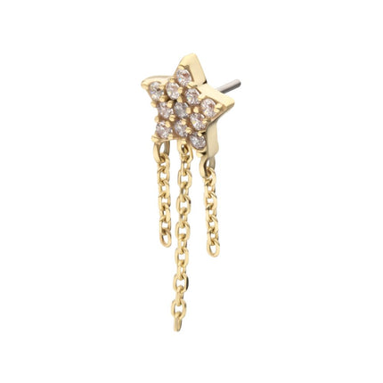 Invictus 14Kt Yellow Gold Threadless Pave Gem Star Top with Triple Chain Dangle