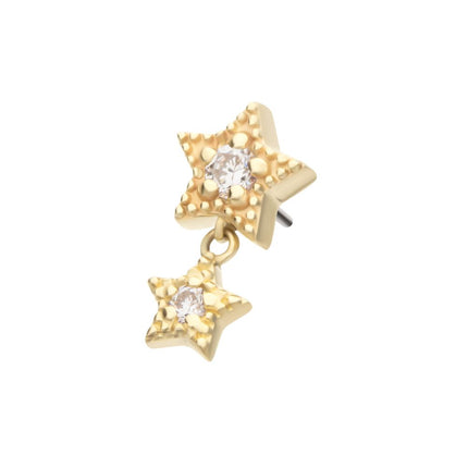 Invictus 14Kt Yellow Gold Threadless Milgrain Edge Double Star Dangle Top with Prong Set Gem