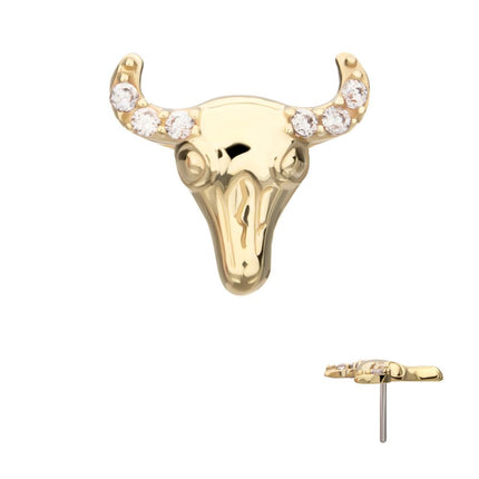 Invictus 14Kt Yellow Gold Threadless 2D Steer Head Top with Prong Set Gem