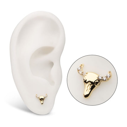 Invictus 14Kt Yellow Gold Threadless 2D Steer Head Top with Prong Set Gem