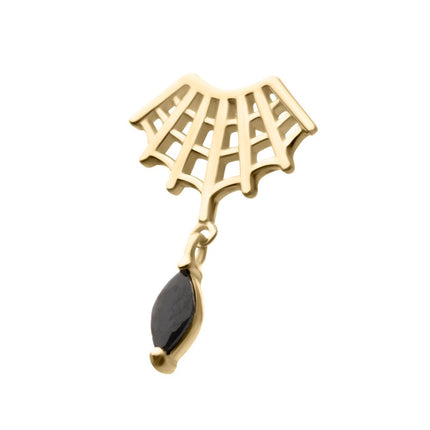 Invictus 14Kt Gold Threadless Fan Shape Spiderweb Top with Black Marquise Gem Dangle