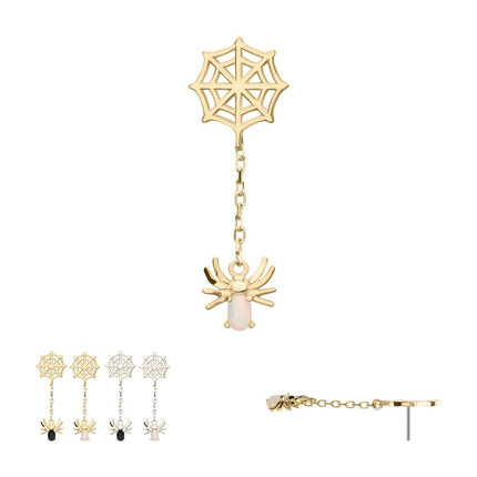 Invictus 14Kt Gold Threadless Spiderweb Top with Prong Set Gem/Opal Spider Dangle