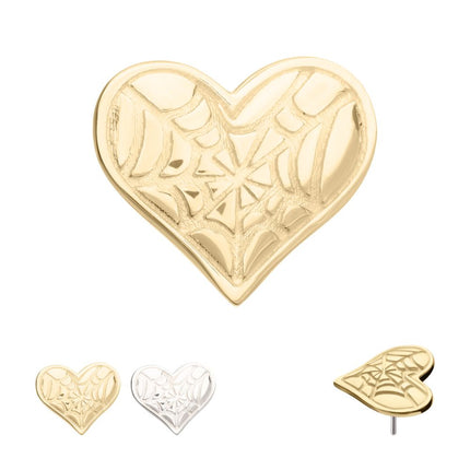 Invictus 14Kt Gold Threadless Heart Top with Carved Spiderweb