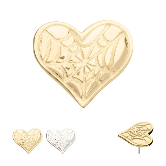 Invictus 14Kt Gold Threadless Heart Top with Carved Spiderweb