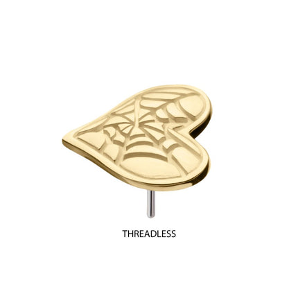 Invictus 14Kt Gold Threadless Heart Top with Carved Spiderweb