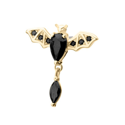 Invictus 14Kt Gold Threadless Prong Set Gem Flying Bat Top with Black Marquise Dangle