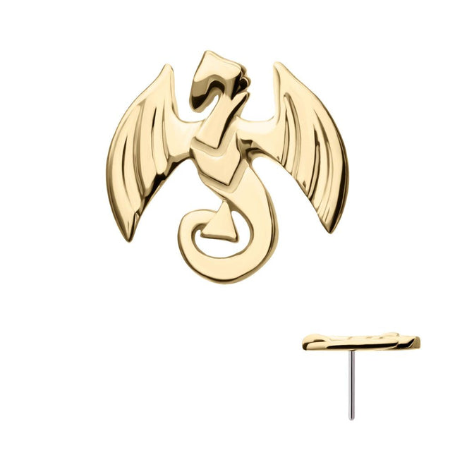 Invictus 14Kt Yellow Gold Threadless Winged Dragon Top