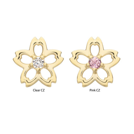 Invictus 14Kt Yellow Gold Threadless Cut Out Cherry Blossom Flower Top with Prong Set Gem