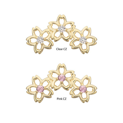 Invictus 14Kt Yellow Gold Threadless Triple Cut Out Cherry Blossom Flower Top with Prong Set Gem