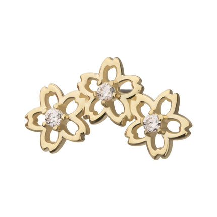 Invictus 14Kt Yellow Gold Threadless Triple Cut Out Cherry Blossom Flower Top with Prong Set Gem