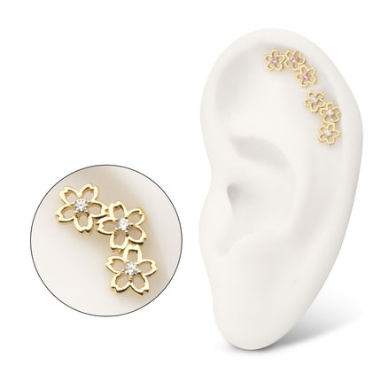 Invictus 14Kt Yellow Gold Threadless Triple Cut Out Cherry Blossom Flower Top with Prong Set Gem