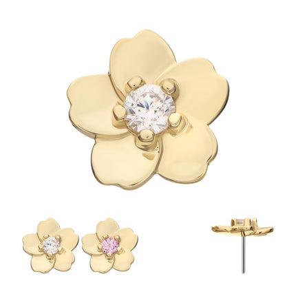 Invictus 14Kt Yellow Gold Threadless Cherry Blossom Flower Top with Prong Set Gem