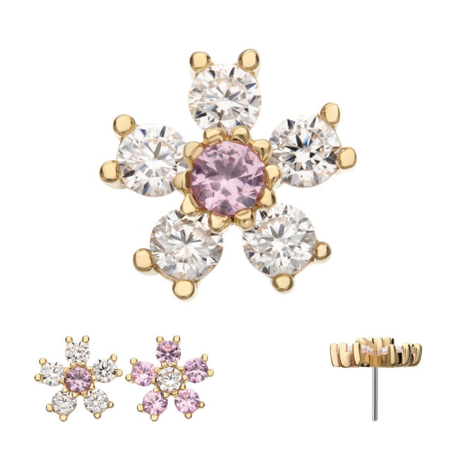Invictus 14Kt Yellow Gold Threadless Cherry Blossom Flower Top with 5-Petal Prong Set Gem