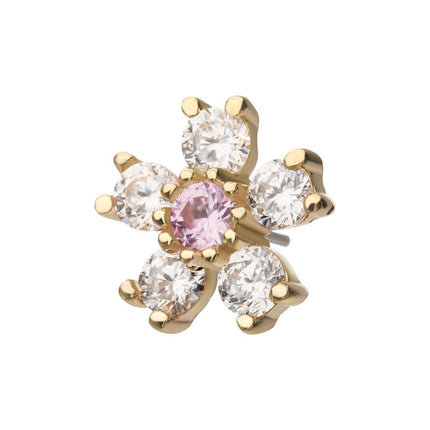 Invictus 14Kt Yellow Gold Threadless Cherry Blossom Flower Top with 5-Petal Prong Set Gem