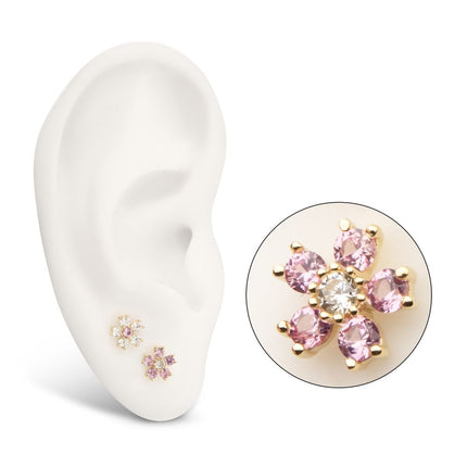 Invictus 14Kt Yellow Gold Threadless Cherry Blossom Flower Top with 5-Petal Prong Set Gem
