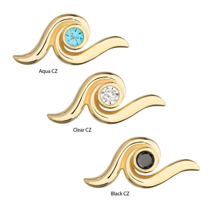 Invictus 14Kt Yellow Gold Threadless Delicate Waterwave Top with Bezel Gem