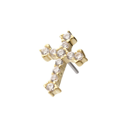 Invictus 14kt Yellow Gold Threadless Antique Cross Top with Prong Set Gem