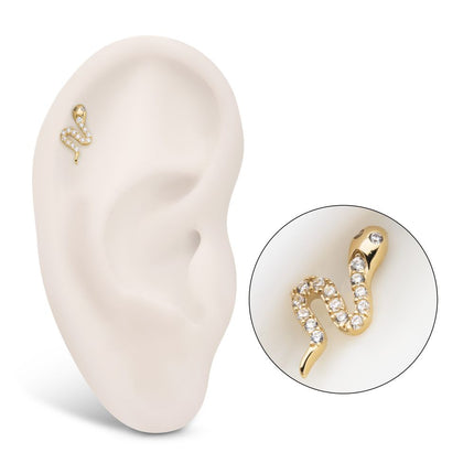 Invictus 14Kt Yellow Gold Threadless Pave Gem Snake Top