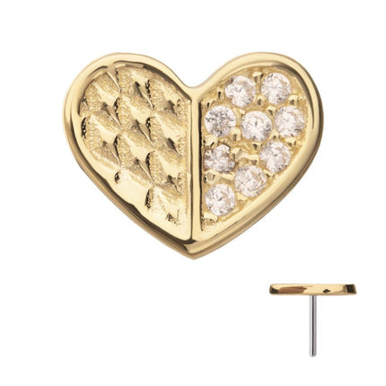 Invictus 14Kt Yellow Gold Threadless Geometric Heart with One Side Pave Gem Top