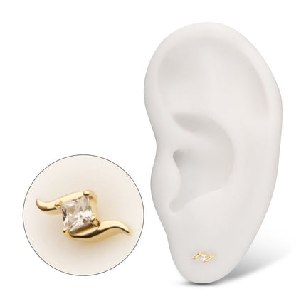 Invictus 14Kt Yellow Gold Threadless Wave with Prong Set Princess Cut Gem Top