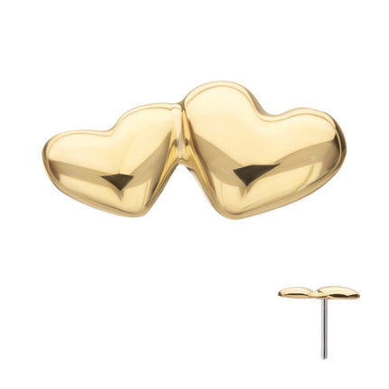 Invictus 14Kt Yellow Gold Threadless Double Puffy Heart Top