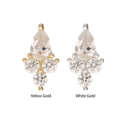 Invictus 14Kt Gold Threadless Prong Set Teardrop & Triple Round Gem Top