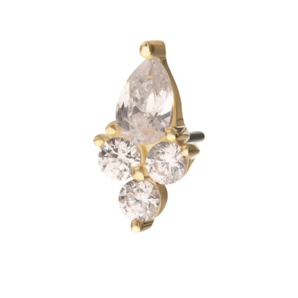 Invictus 14Kt Gold Threadless Prong Set Teardrop & Triple Round Gem Top