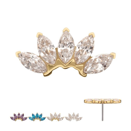 Invictus 14Kt Gold Threadless Fan Shape Top with 5-Cluster Marquise Prong Gem
