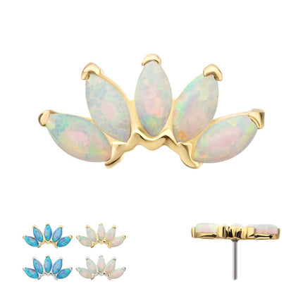 Invictus 14Kt Gold Threadless Fan Shape Top with 5-Cluster Marquise Prong Opal