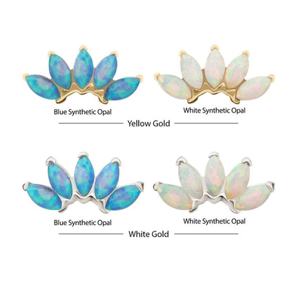 Invictus 14Kt Gold Threadless Fan Shape Top with 5-Cluster Marquise Prong Opal
