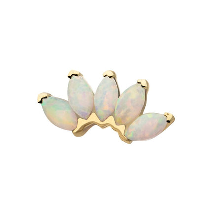 Invictus 14Kt Gold Threadless Fan Shape Top with 5-Cluster Marquise Prong Opal