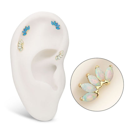 Invictus 14Kt Gold Threadless Fan Shape Top with 5-Cluster Marquise Prong Opal