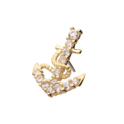 Invictus 14Kt Yellow Gold Threadless Pave Gem Anchor Top