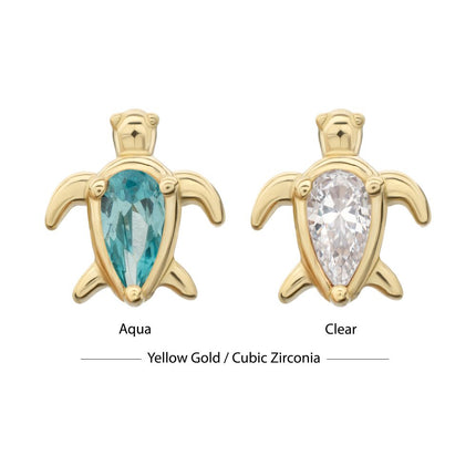 Invictus 14Kt Yellow Gold Threadless 3-Prong Teardrop Gem Turtle Top