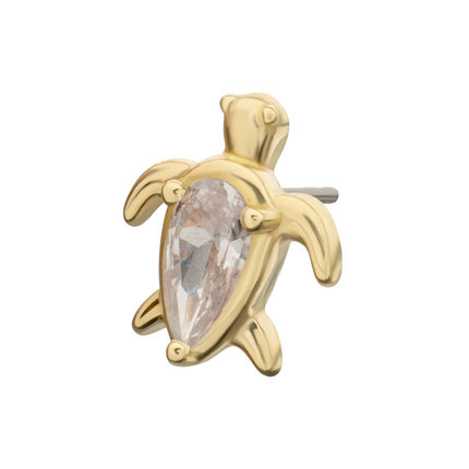 Invictus 14Kt Yellow Gold Threadless 3-Prong Teardrop Gem Turtle Top