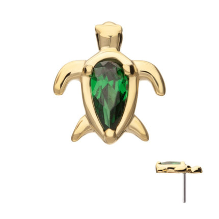 Invictus 14Kt Yellow Gold Threadless Teardrop Prong Set Gem Turtle Top