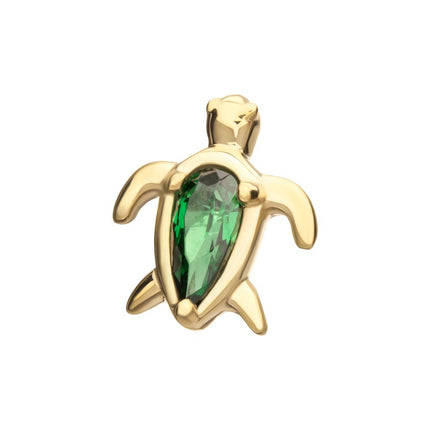 Invictus 14Kt Yellow Gold Threadless Teardrop Prong Set Gem Turtle Top