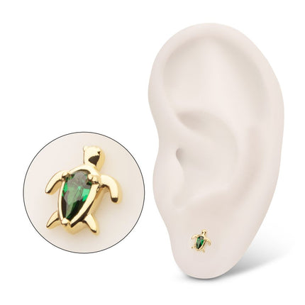 Invictus 14Kt Yellow Gold Threadless Teardrop Prong Set Gem Turtle Top