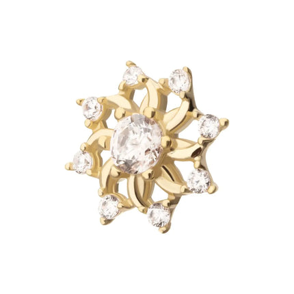 Invictus 14Kt Yellow Gold Threadless Swirled Flower Top with Prong Set Gem