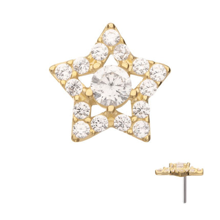 Invictus 14Kt Yellow Gold Threadless Cut Out Star Top with Pave Gem
