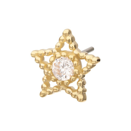 Invictus 14Kt Yellow Gold Threadless Cut Out Beaded Edge Star Top with Gem