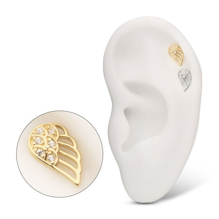Invictus 14Kt Gold Threadless Angel Wing with Pave Gem Top (Left Ear)