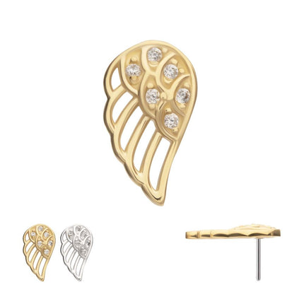 Invictus 14Kt Gold Threadless Angel Wing with Pave Gem Top (Right Ear)